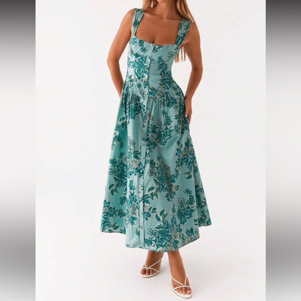 Brand New Floral Teal Maxi Dress